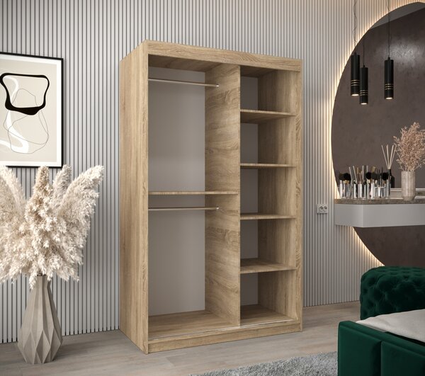 Šatní skříň se zrcadly DARINA - šířka 120 cm, dub sonoma