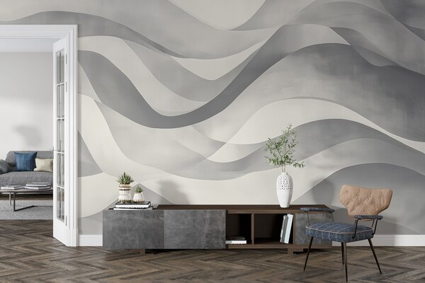 Fototapeta Šedé a bílé pozadí se zvlněnými liniemi, Designové fototapety na zeď, Populární fototapety, w08564v1 - Tapeko.co.cz