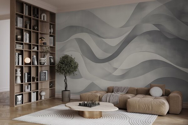 Fototapeta Šedé a bílé pozadí se zvlněnými liniemi, Designové fototapety na zeď, Populární fototapety, w08564v1 - Tapeko.co.cz