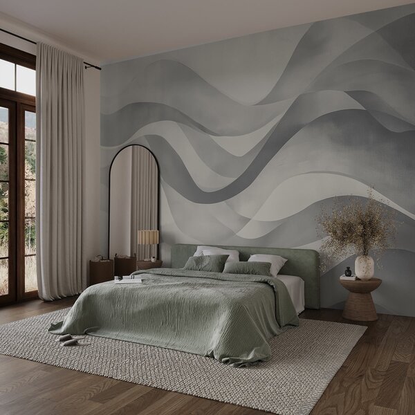 Fototapeta Šedé a bílé pozadí se zvlněnými liniemi, Designové fototapety na zeď, Populární fototapety, w08564v1 - Tapeko.co.cz