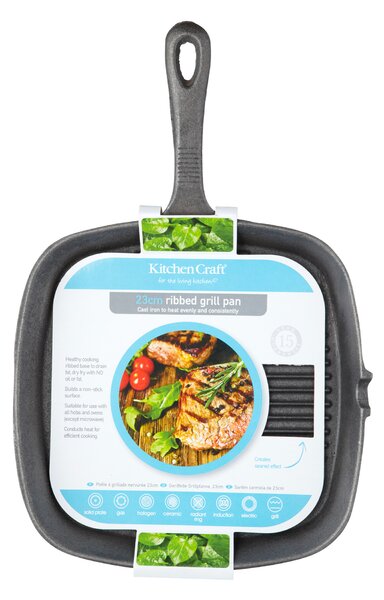 Grilovací pánev 23 cm KitchenCraft litinová hranatá KCCISQ