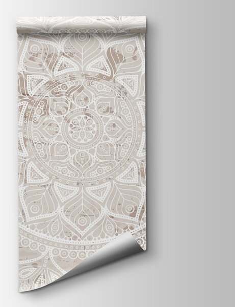 Fototapeta Bílá mandala na hnědém povrchu, Populární fototapety, Populární fototapety, w02693 - Tapeko.co.cz
