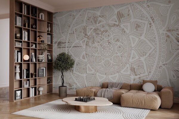 Fototapeta Bílá mandala na hnědém povrchu, Populární fototapety, Populární fototapety, w02693 - Tapeko.co.cz