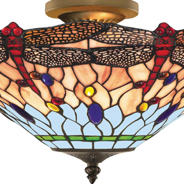 Searchlight Stropní svítidlo Dragonfly ve stylu Tiffany, stmívatelný, Vícebarevná, Obývací pokoj / jídelna, Sklo, Tiffany