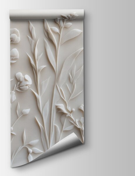 Fototapeta Bílý design květin a listů, Přírodní fototapety, Populární fototapety, w08631 - Tapeko.co.cz