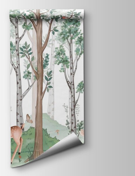 Fototapeta Tapeta s lesem stromů a zvířat, Přírodní fototapety, Populární fototapety, w02771 - Tapeko.co.cz