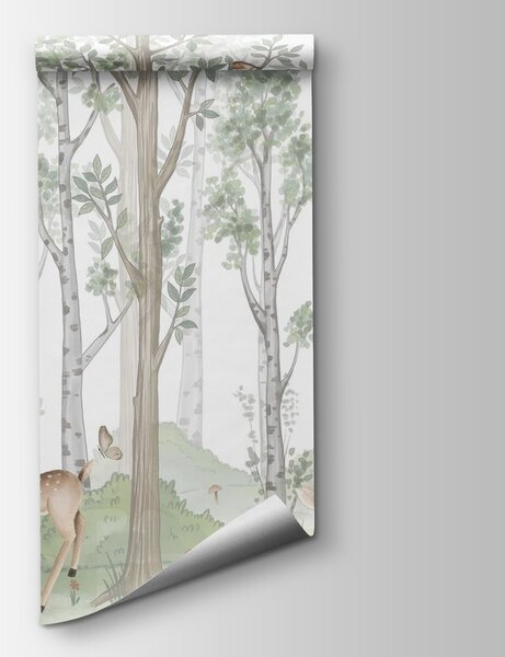 Fototapeta Tapeta s lesem stromů a zvířat, Přírodní fototapety, Populární fototapety, w02771v1 - Tapeko.co.cz