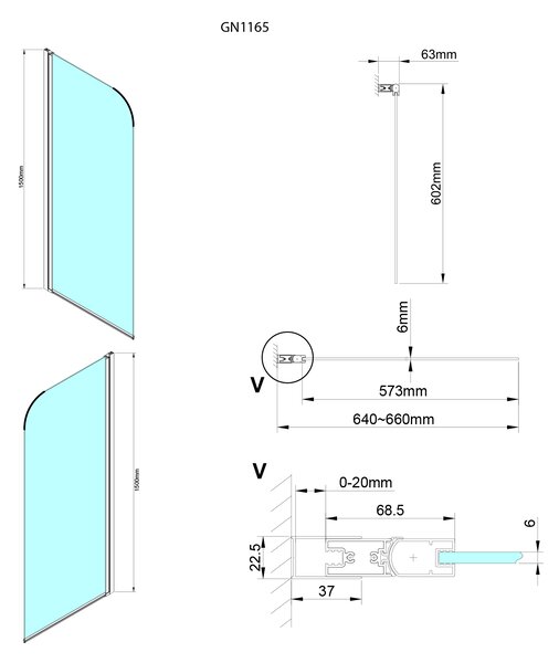 Gelco Gelco, LORO vanová zástěna 650mm, čiré sklo, GN1165
