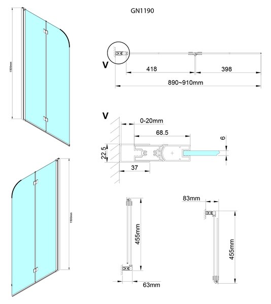 Gelco Gelco, LORO vanová zástěna skládací 900mm, čiré sklo, GN1190