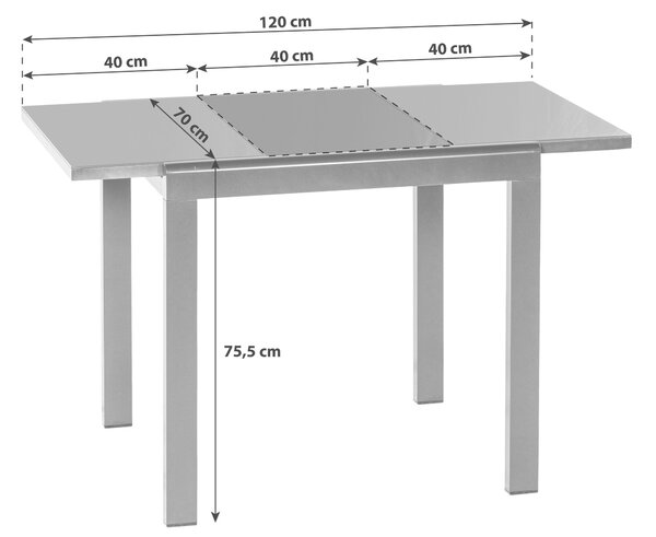 ZAHRADNÍ STŮL, kov, sklo, 80-120/75,5/70 cm Gardenson, Online Only