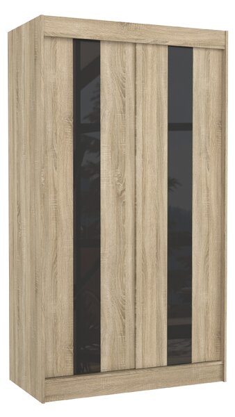 ADRK Šatní skříň posuvná KAREN S-BL 120, dub sonoma/černý Lacobel