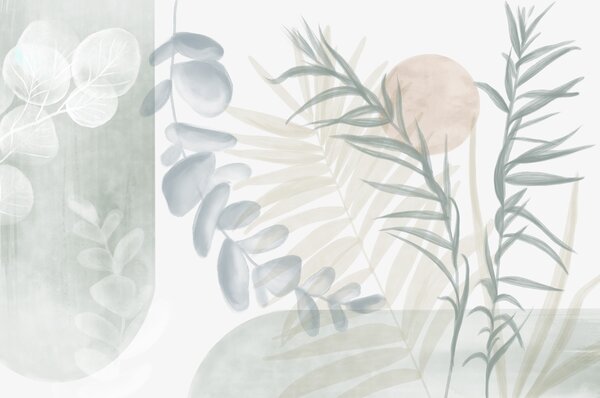 Fototapeta Klidná botanická ilustrace v jemných tónech, Fototapety s listy, Populární fototapety, w08648v1 - Tapeko.co.cz