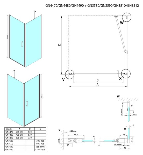 Gelco Gelco, LORO čtvercová sprchová zástěna 800x800 mm, GN4480-03