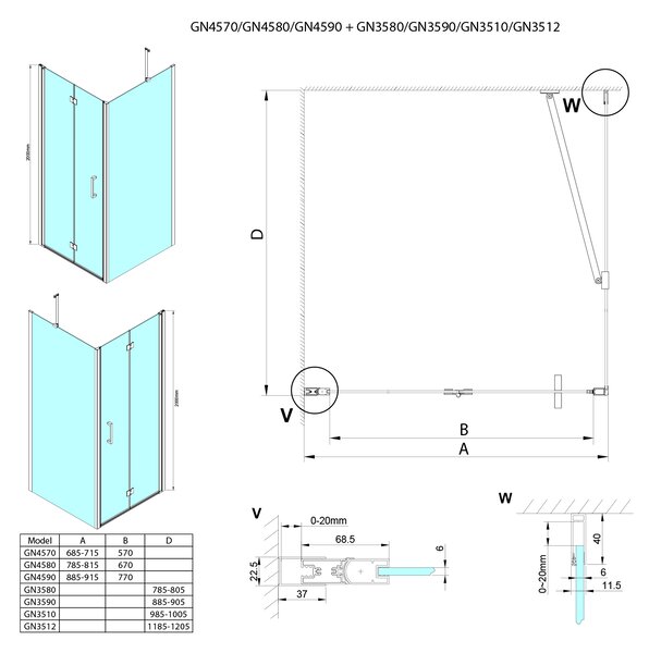 Gelco Gelco, LORO obdélníková sprchová zástěna 700x800mm, GN4570-03