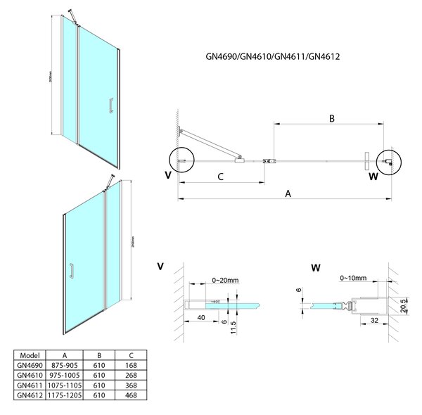 Gelco Gelco, LORO sprchové dveře s pevnou částí 900mm, čiré sklo, GN4690