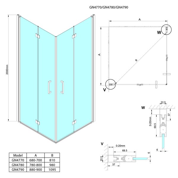 Gelco Gelco, LORO čtvercová sprchová zástěna 700x700 mm L/P varianta,rohový vstup, GN4770-01