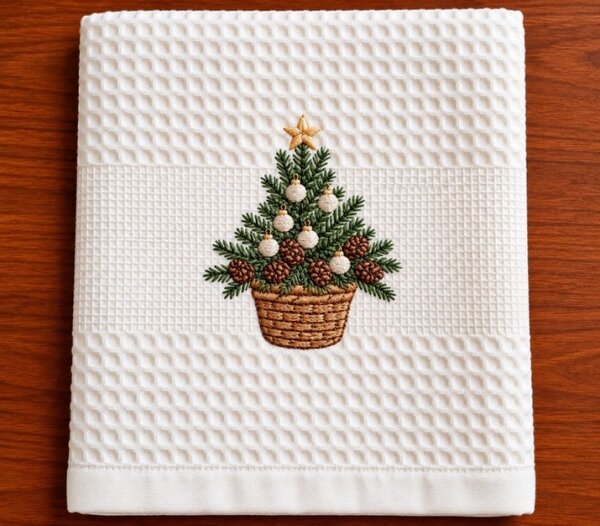 Bellatex Kuchyňská utěrka s výšivkou 1 ks 50x70 cm Stromek vánoční Béžová