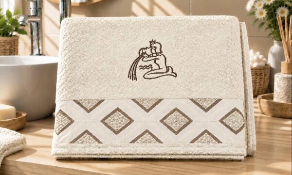 Bellatex Froté ručník diamant se znamením VODNÁŘ 50x100 cm Vodnář Béžová