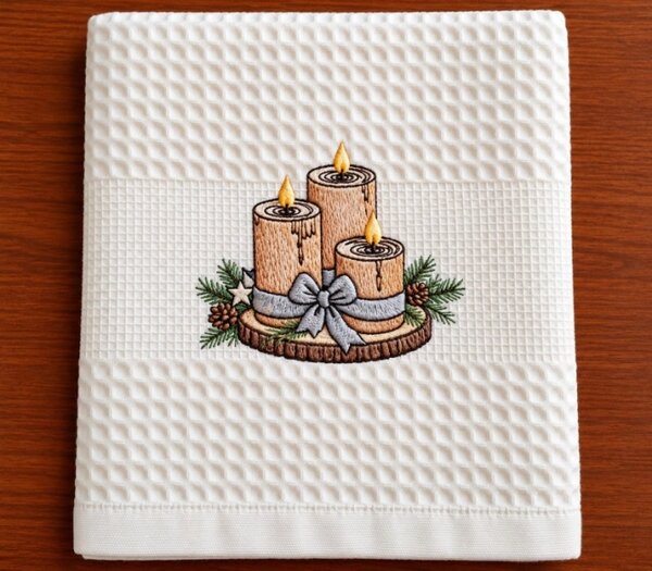 Bellatex Kuchyňská utěrka s výšivkou 1 ks 50x70 cm Svíčka Béžová