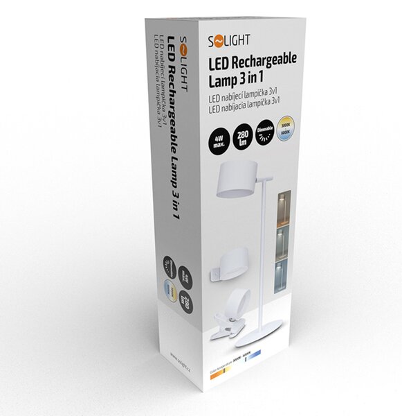 Solight LED nabíjecí lampička 3v1, 280lm, změna CCT, stmívání, bílá WO68-W