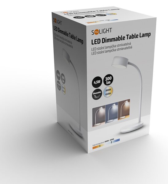 Solight LED stolní lampička, 4,5W, 300lm, 3CCT, bílá, podstavec WO3000-W