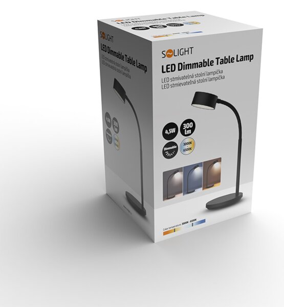 Solight LED stolní lampička, 4,5W, 300lm, 3CCT, černá, podstavec WO3000-B