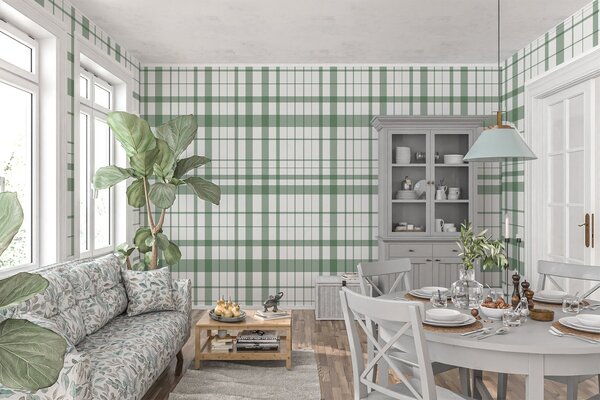 Fototapeta Zelený a bílý kostkovaný vzor, Geometrické fototapety, Populární fototapety, w02852v3 - Tapeko.co.cz