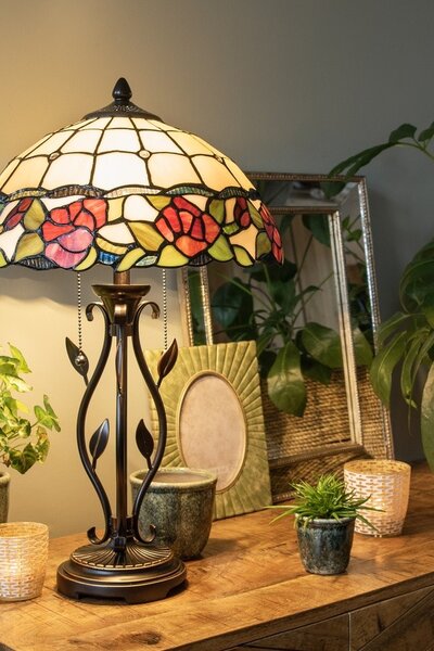 Stolní lampa Tiffany s růžemi Rosalin - Ø 35*61 cm 2x E27/60W - Clayre & Eef