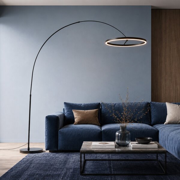Designová oblouková stojací lampa černá vč. LED s 3-stupňovým stmíváním - Anello