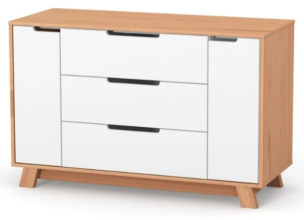 Komoda se 3 zásuvkami Lussi Gekko. 120x49x77cm. Bílá / Přírodní Buk