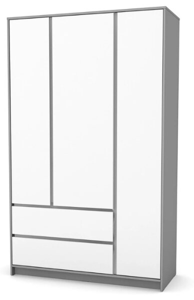 Třídveřová šatní skříň Lovitto Gekko. 127x50x207cm. Bílá / Grafitová