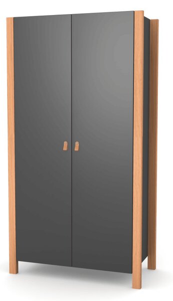 Dvoudveřová šatní skříň Zukko Gekko. 96х47х180cm. Tmavě šedá / Přírodní buk