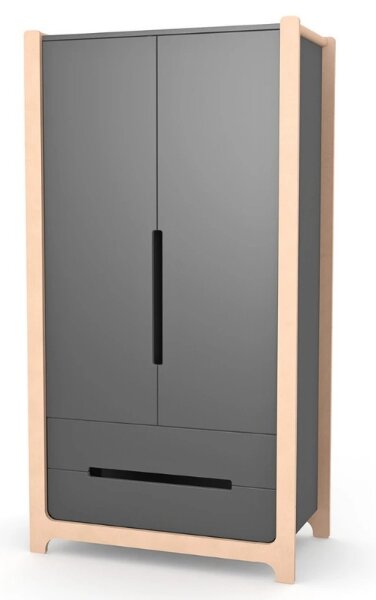 Dvoudveřová šatní skříň Markito Gekko. 95х53х180cm. Tmavě šedá / Přírodní buk