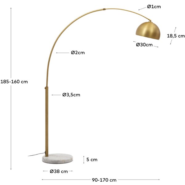 Kave Home Zlatá kovová stojací lampa Madali 160/185 cm