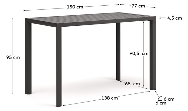 Šedý kovový zahradní barový stůl Kave Home Culip 150 x 77 cm