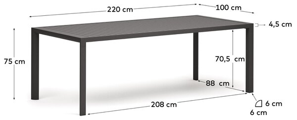 Šedý kovový zahradní jídelní stůl Kave Home Culip 220 x 100 cm