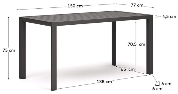 Šedý kovový zahradní jídelní stůl Kave Home Culip 150 x 77 cm