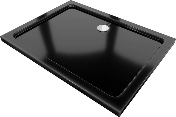 Mexen SLIM - Obdélníková sprchová vanička 100x80x5cm + chromový sifon, černá, 40708010