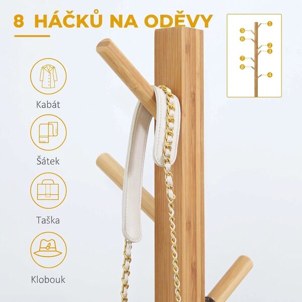 Věšák na šaty bambusový, 8 háčků, 178 x 49,5 x 49,5 cm 850-251V00ND