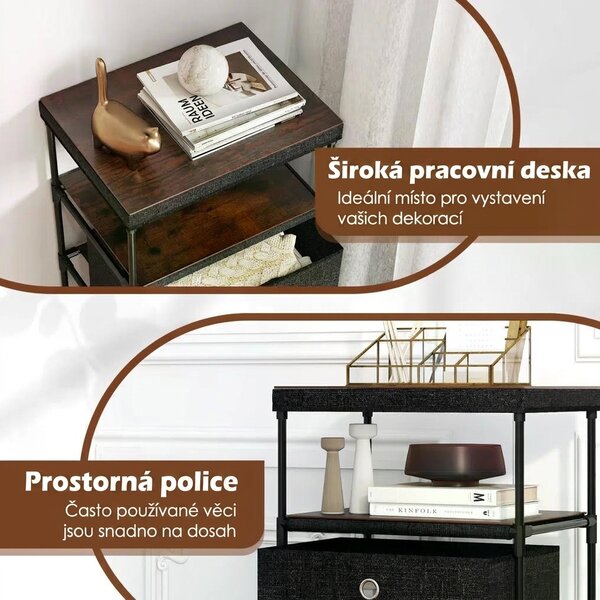 Regál se 3 látkovými koši a policí, černý JZ10314BK