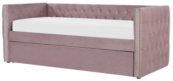 Rozkládací postel Umělý samet GASSIN 90 x 200 cm Růžová