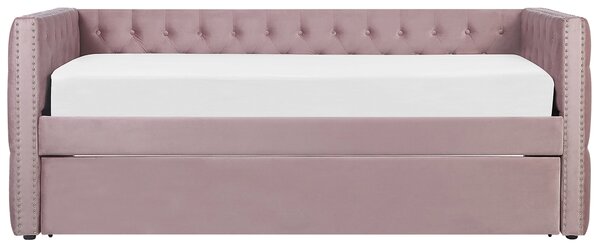 Rozkládací postel Umělý samet GASSIN 90 x 200 cm Růžová