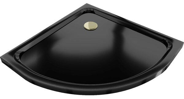 Mexen SLIM - Čtvrtkruhová sprchová vanička 90x90x5cm + zlatý sifon, černá, 41709090G