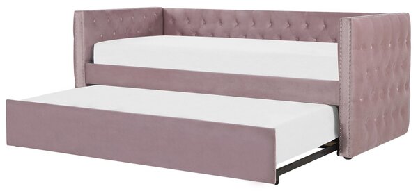 Rozkládací postel Umělý samet GASSIN 90 x 200 cm Růžová