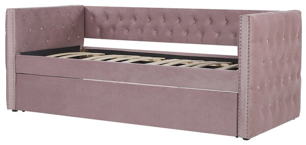 Rozkládací postel Umělý samet GASSIN 90 x 200 cm Růžová