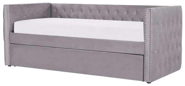 Rozkládací postel Umělý samet GASSIN 90 x 200 cm Šedá