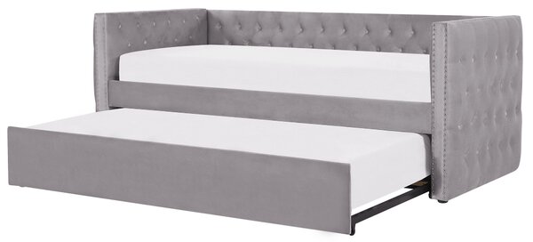 Rozkládací postel Umělý samet GASSIN 90 x 200 cm Šedá