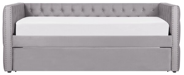 Rozkládací postel Umělý samet GASSIN 90 x 200 cm Šedá