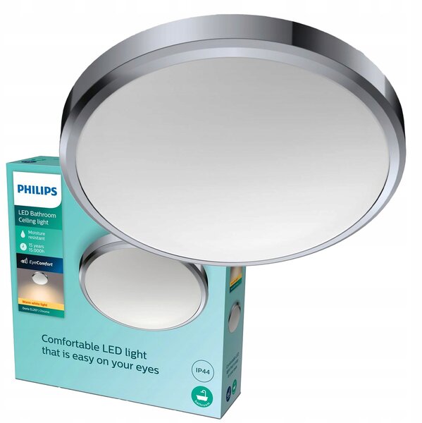 Stropní Svítidlo Stropní Svítidlo Philips LED do koupelny 17W 1500lm 2700K IP44 chrom