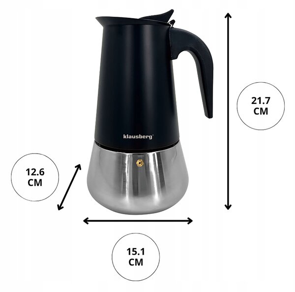 Moka konvice Klausberg nerezová plyn/indukce espresso 9 šálků 450 ml